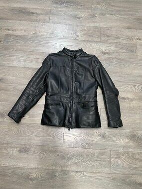 Vintage Brimaco Womens Black Leather Moto Cafe Racer Biker Jacket Size 14